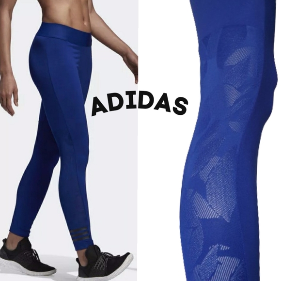 Adidas Wm's Royal Blue Full Length Active ID Leggings w/ Decorative Back Mesh XS - Picture 1 of 16